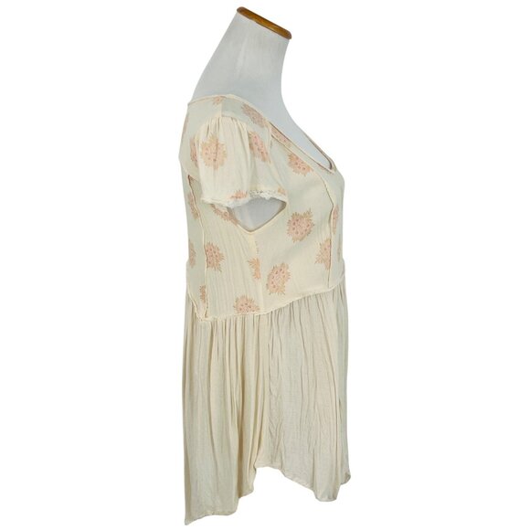 Free People Floral Dandelion & Delicate Lace Trim Asymmetrical Flowy Boho Top - Picture 5 of 13